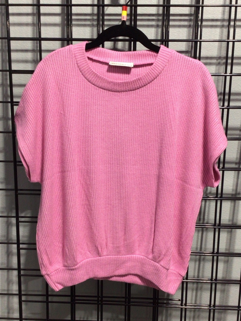 Zenana Outfitters Pink Short Sleeve Waffle Knit Top
